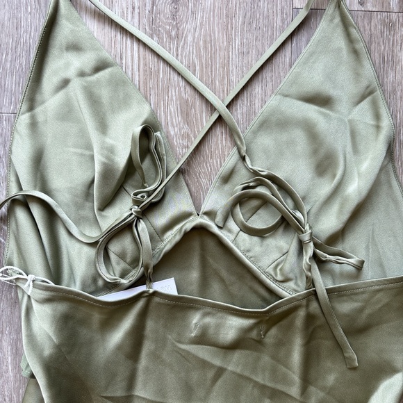 Reformation NWT Madrigal Artichoke Green Satin Maxi Slip Dress Size S - Picture 6 of 15